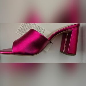 **NEW** Womens (Sz 7) Hot Pink Satin Pattie Block-Heeled Mule Sandal